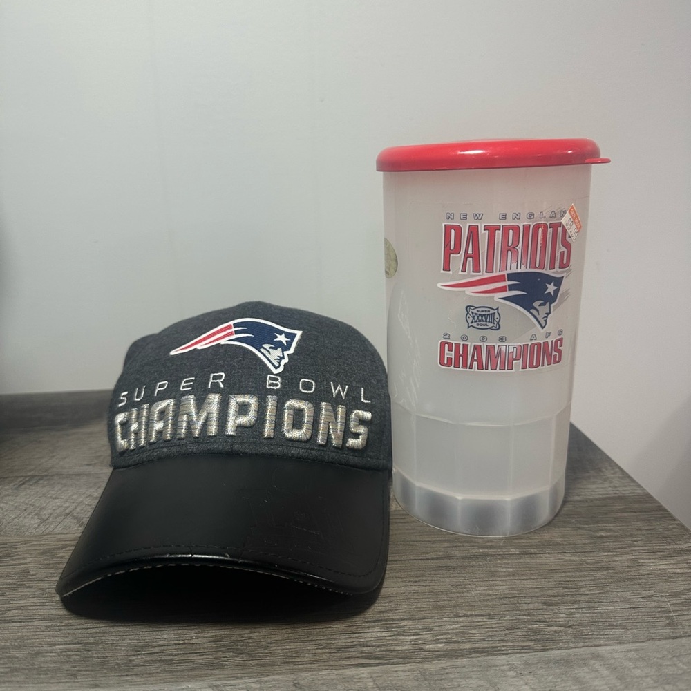 Patriots Super Bowl Champions Black Cap and White Tumbler